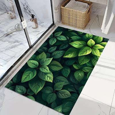 TEMU Velvet 850g Per + Non-slip Pvc Backing + Thickness 5mm Plant Pattern Bathroom Rug - Soft, Durable, Washable - Suitable For Living Room, Bedroom And Bathroom Decor - Spring, Summer Image