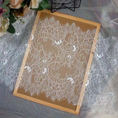 TEMU Premium Eyelash Lace Fabric - 3 Yards, Pre-cut Polyester For Diy Skirt Extensions & Sewing Projects - In White, Black, Pink, Sky Blue, Purple Green Image