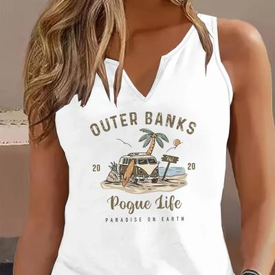 "TEMU Women' -neck Tank Top With "outer Banks" & " Life" Graphic - Casual, , Beach-themed Print, Beach Accessories | Relaxed | Graphic Tank Top" Image