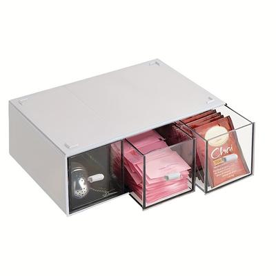 TEMU 3-tier Expandable Tea Bag Storage Box - , Pvc Material, Space-saving Countertop Organizer For Kitchen & Office, Ideal For Home And Professional Use, Tea Bag Organizer Storage Image