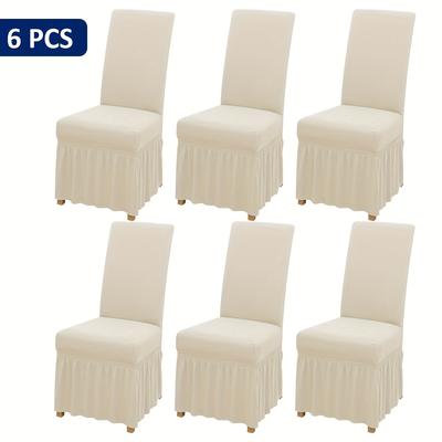 TEMU 4/6pcs Solid Color Ruffle Hem Elastic Chair Covers, Multiple Colors , Home Decoration, Suitable For Restaurants And Living Rooms, Easy Installatio Image