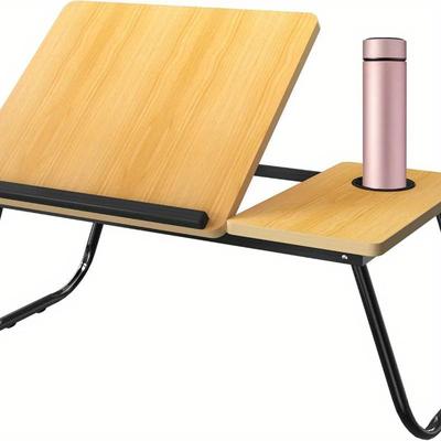 TEMU Portable Folding Table 5-level Adjustable Tilt Laptop Desk With Cup Holder And Slot Design, Foldable Stand For Bed, Sofa, Floor Image