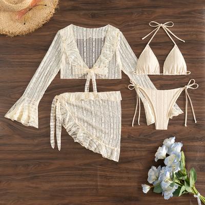 TEMU 2025 Summer Cover-up Bikini Set With Detachable Straps For Versatile Styling Image