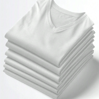 TEMU 6pcs Men's V-neck T-shirts - Slim Fit, Casual Knit Fabric, , Everyday Wear, Parties, And Vacations, Everyday Apparel | Slim Fit Tee | Knit Construction, Essential T Shirts Image