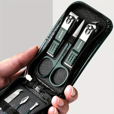 TEMU 6pcs Modern Nail Grooming Kit With High Carbon Steel Clippers & Nail File - Durable, Odorless, Portable Manicure Set In Zipper Case For Home, Travel & Apartment Use, Nail Tech Supplies Image