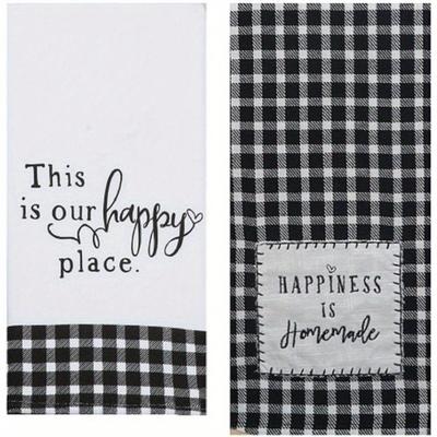 "TEMU 2-pack Kitchen Towels - 18x26 Inch, Woven Polyester, Super Soft, Machine Washable, Theme With " Our Happy " And " Homemade" Design For Family Gatherings" Image