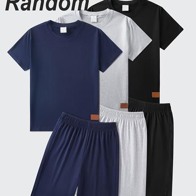 TEMU Boys' Casual Sports Suit, 1 Set , Comfortable Summer Clothes Suitable For Daily And Outdoor Wear, T-shirt + Shorts Image