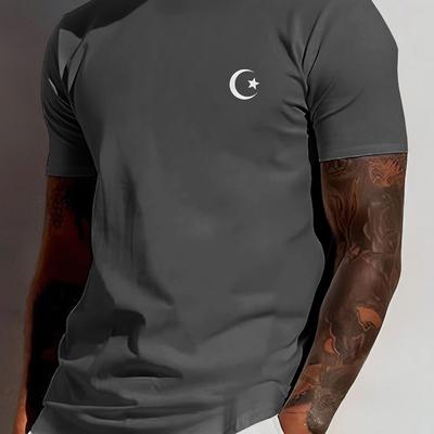 TEMU Men's Casual Ramadan T-shirt With Icon - Soft 100% Polyester, Ribbed Collar, Slightly Elastic, Multiple Colors, Regular , Clothing | | Soft Texture Image