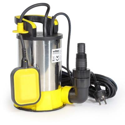 Wiltec - Tauchpumpe mit Schwimmer Edelstahl 400 w, flachabsaugende Pumpe bis 1 mm, Tiefbrunnenpumpe Image