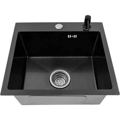 Senderpick - Sink Küchenspüle aus Edelstahl, schwarz, 40 x 45 cm, Einbauspüle mit Ablaufgarnitur Image