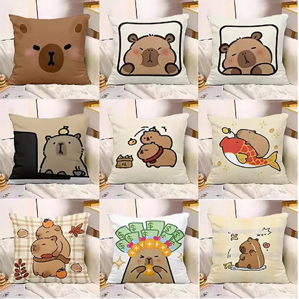 1 Stück Kapibala-Kissen, niedlicher Capybara-Druck, dekorativer Kissenbezug, Schlafzimmer, Wohnzimmer, quadratischer Kissenbezug Image