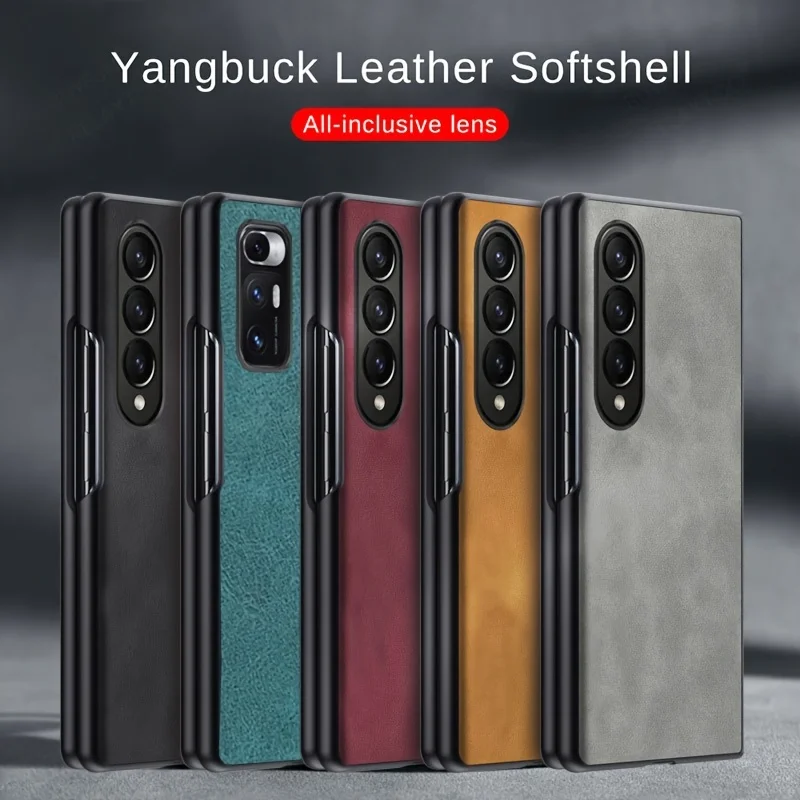 Modische einfarbige Business-Schutzhülle aus weichem Leder für Samsung Galaxy Z Fold 3 4 5 6 7 5G Fold4 Fold3 Fold5 Fold6 harte PC-Rückseite Image