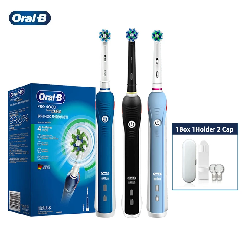 Original Oral B elektrische Zahnbürste PRO 4000 3D-Zahnbürste Drucksensor Daily Clean Gum Cares Whitening Soft Sensitive Modi Image