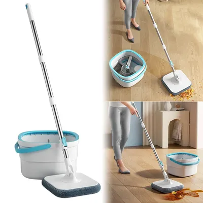 Home Cleaning Spinning Mops Spin Mop and Bucket Set with 4 Replaceable Mop Pads Separation Dirty and Clean Water Wet and Dry Mop