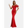 Jerseykleid MODA MINX "Alaia Off Shoulder Dress", Damen, Gr. M, EURO-Größen, rot, 100% Polyester, elegant, lang, Carmenausschnitt, Kleider, mit stilvollem Rüschen-Element