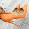 Designer Sexy Spitzschuh Pumps 2025, neue Mode, Schlangenhaut, orange Damen-Schuhe, Übergröße 45,