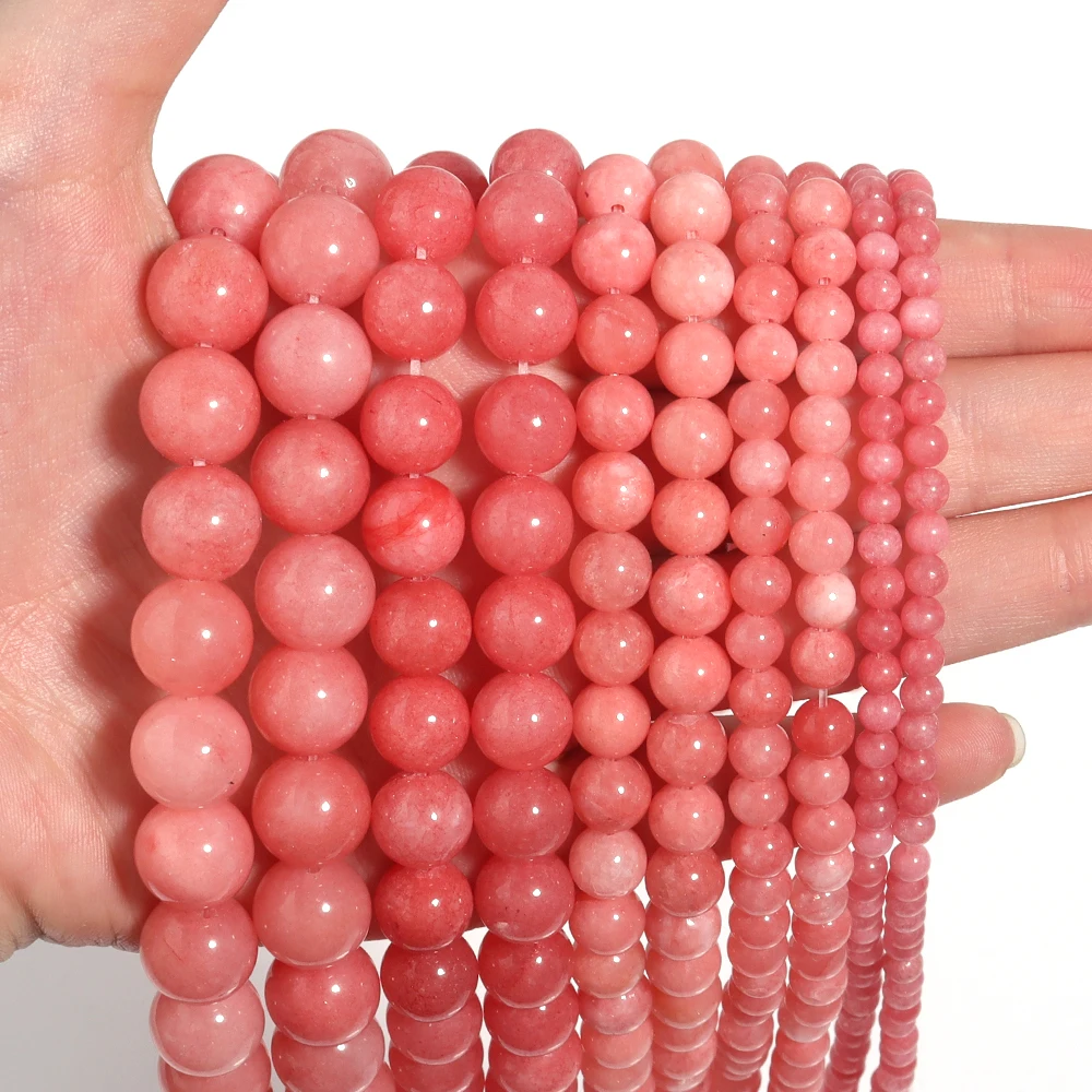 1 Strang rosa Chalcedon Stein perlen runde Jades Spacer Perle natürliche lose Stein perlen für Schmuck herstellung DIY Armband Halskette Image