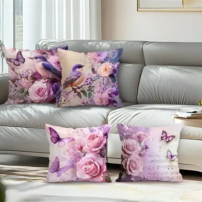 Retro Pink Rose Kissen Kissenbezug Bedrucktes Polyester 45x45cm Dekokissenbezug Dekoratives Image