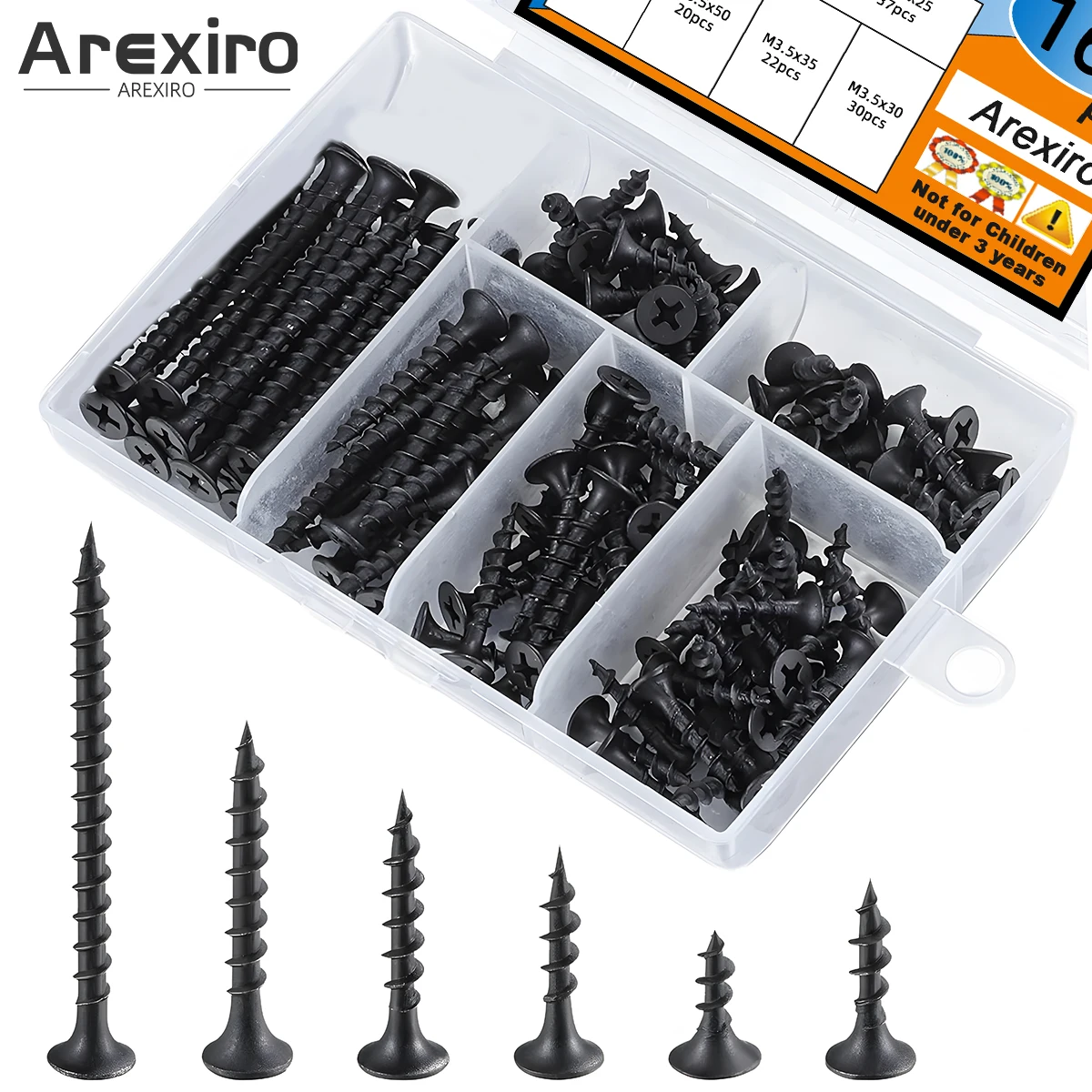 166-teiliges Trockenbauschrauben-Set mit schwarzen Befestigungselementen, Philips Schwarz, geeignet für Trockenbau-Schieferholz usw. Image
