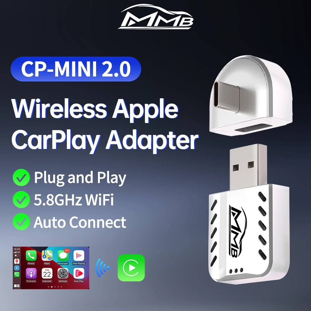 2025 MMB Mini 2.0 Wired to Wireless Apple CarPlay Adapter Smart Car Ai Dongle Online Updates Plug and Play For Mercedes Audi Kia Image