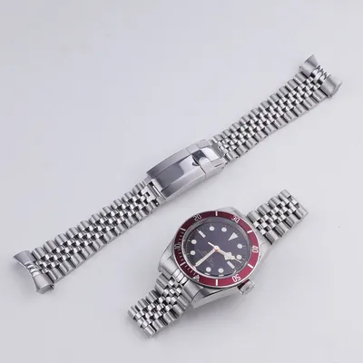 Carlywet Armband für 22 mm Tudor BlackBay 41 gebogenes massives End-Stil Stahl Stahl Jubilee Silber Image