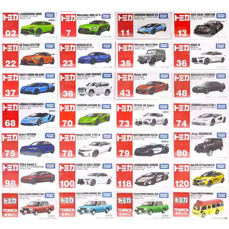 Original Takara Tomy Car Tomica 1/64 Diecast Honda Civic Toyota Acura Integra Nissan GTR Hong Kong Taxi Tesla Model Toys for Boy Image