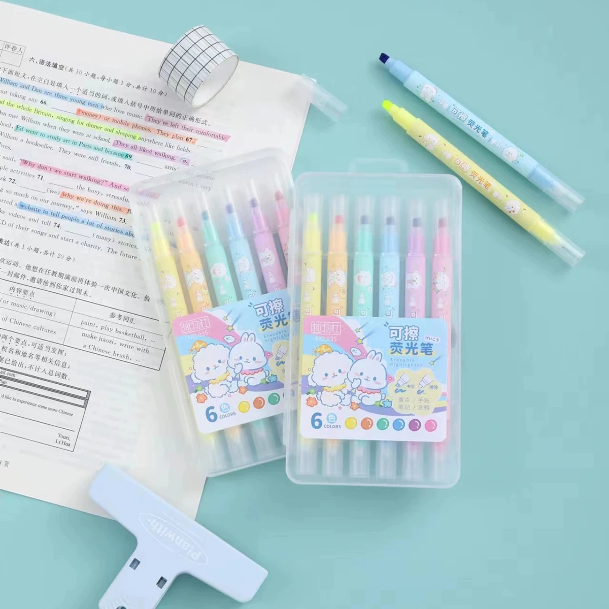 Erasable Highlighters 6 Colors, Assorted No Bleed Highlighters,Chisel Tip Marker Set, For Organizing & Coloring, Gifts Image