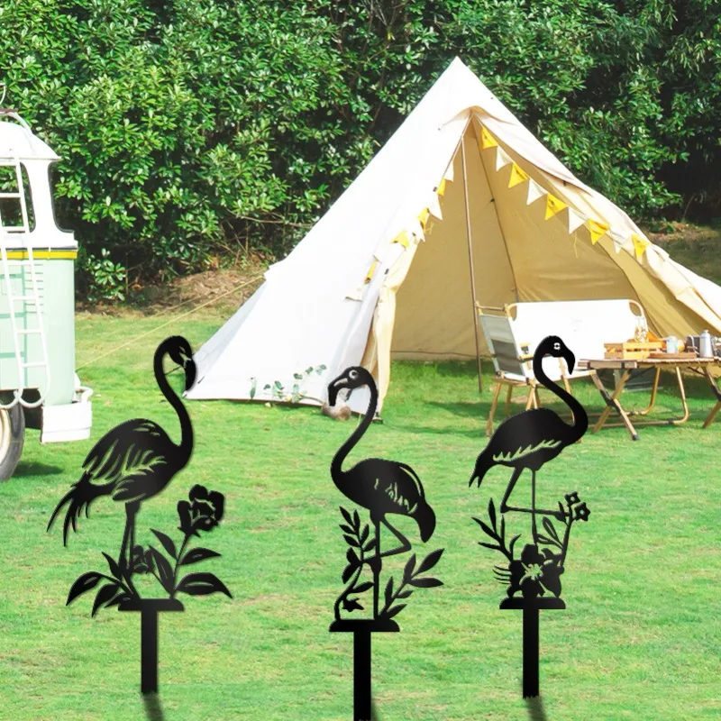 Metall-Flamingo-Garten, dekorativer Flor, rustikale Rasen- und Gartenskulptur, Hofdekoration, Metallkunst-Ornament für den Außenbereich, für Terrasse, Garten, Hof