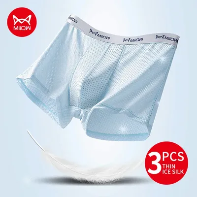 MiiOW 3Pcs Sommer Kühles Eis Seide männer Unterwäsche Boxer Atmungsaktive Mesh Herren Unterhose 7A Image