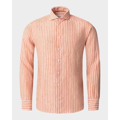 Signature Linen Stripe Contemporary Fit Casual Button-Down Shirt