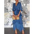 Abito Maxi da Donna Abito A Line Colore Unito Abito Estivo Abito a Volant Casual Quotidiano Vestibilità Normale Grafica Manica Mezza Collo a V Rosa Blu Navy Blu Fucsia Estate