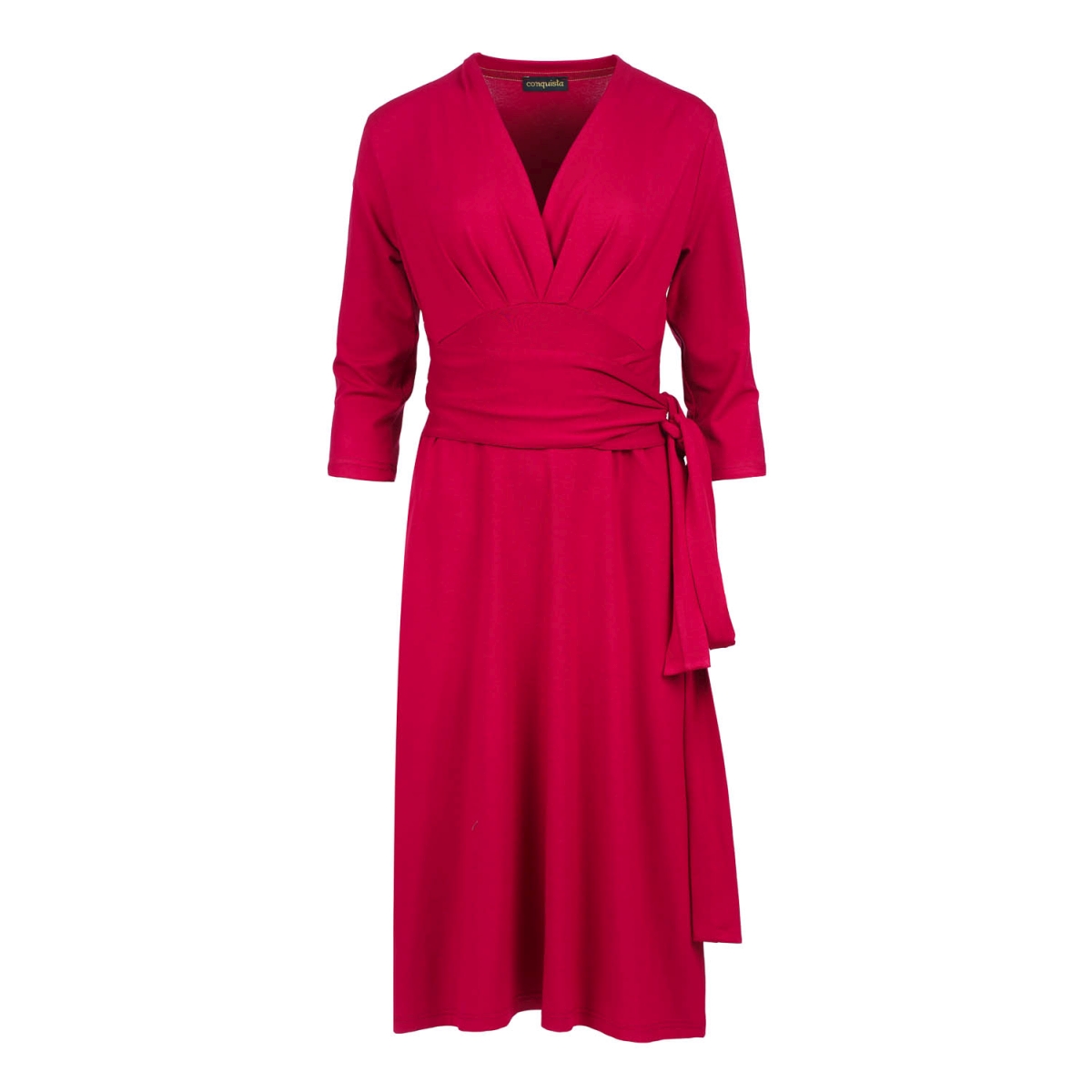 Bordeauxrotes Wickelkleid mit 3/4-Ärmeln und V-Ausschnitt – weicher Viskose-Jersey Image