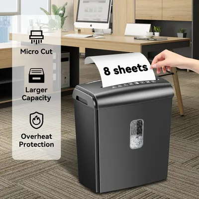 Deli 8-Sheet Micro Cut Paper Shredder P-4 High Security for Home Office Use with Handle, Shreds