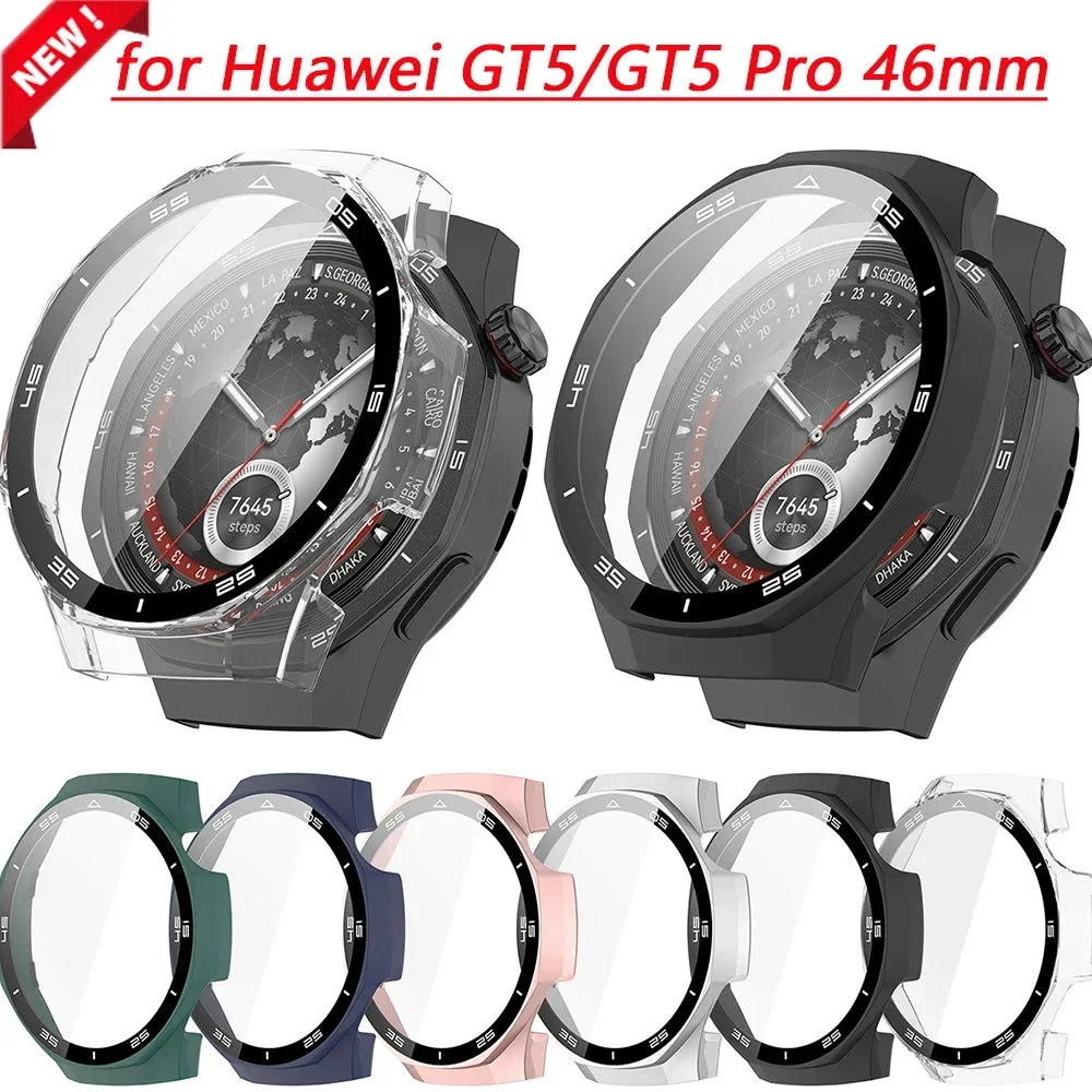 PC + Custodia in vetro temperato per Huawei Watch GT5/GT5 Pro 46mm Protezione schermo a copertura totale Paraurti per Huawei GT5/GT5 Pro Proteggi la copertura