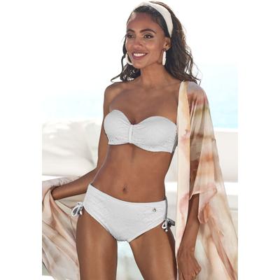 Bügel-Bandeau-Bikini-Top LASCANA "Omara", Damen, Gr. 38, Cup E, beige (creme), Recycling-Polyamid, unifarben, modisch, Bikini-Oberteile, mit Lochstickerei Image
