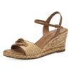 Keilsandalette TAMARIS, Damen, Gr. 38, beige (natur), Textil, Lederimitat, modisch, Schuhe, Sommerschuh, Riemchensandale mit T-Schmuckelement