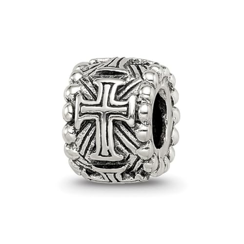 JewelryWeb 7.27mm 925 Sterling Silver Polished Artisan Oxidized Reflections Religious Faith Cross Spacer Bead-Bead Charm Pendant Necklace for Women
