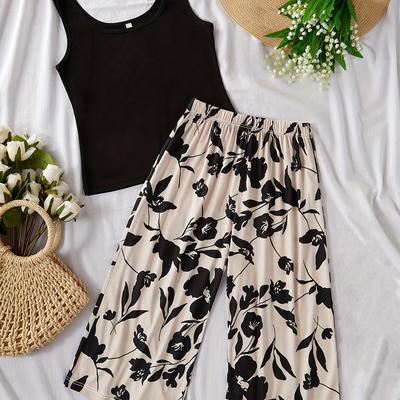 TEMU Capri Women's Pajama Set With Round Neck Short Sleeve Top And -eighth Pants Image