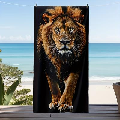 TEMU Lion Beach Towel - , Quick-dry, High Absorbency Microfiber For Yoga, Travel, Swimming, Camping & - Perfect Gift For Holidays & Special Occasions - Machine Washable Image
