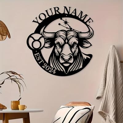 TEMU Room Decor 1pc Personalized Zodiac Sign Iron Metal Wall Art, Custom Name Constellation Plaque, Classic Reusable Decor, Detachable Logo For Indoor & Outdoor Display Image
