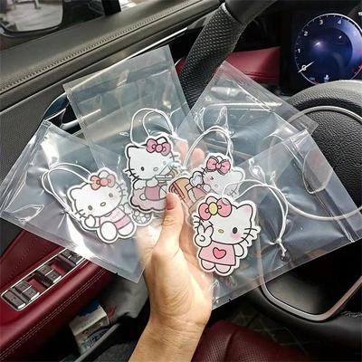TEMU 4pcs Hello Kitty Car Air Freshener - Cute Cartoon Design,fresh Scented Paper Hanging Ornament - Vehicle Rearview Mirror Decoration, Hello Kitty Car Decoration Image
