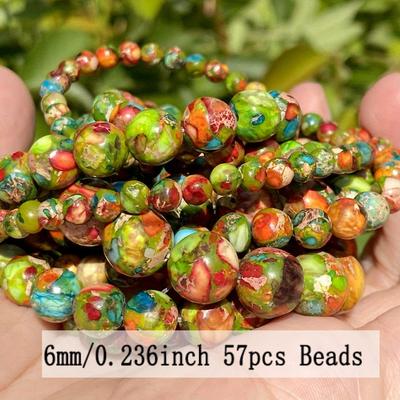 TEMU Asvrai U 4-10mm Natural Stone Beads - Colorful Sea Sediment Turquoise Round Loose Beads For Making, Necklace Bracelet Earrings Craft Supplies, Unique Gift For Crafters Image
