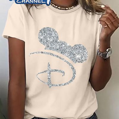 TEMU Co-branded Licensed Creative Cute Pattern Printing Women's T-shirt, Summer New Casual Round Neck T-shirt Image