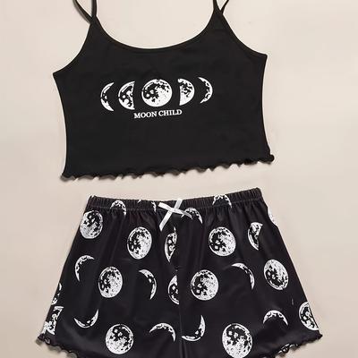 TEMU Moon Theme Print Women's Pajama Set Image