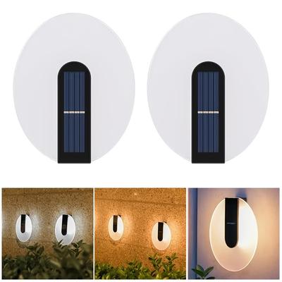 TEMU Solar-powered Elliptical Acrylic Wall Light With 2 Lighting (warm And White Light) - Led Outdoor Lighting For Garden, Deck, And Wall Decor Image