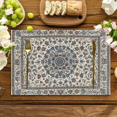 TEMU 4pcs A Persian Nain Carpet With An Intricate In Blue Print Placemats, Washable Mats For Dining Room Table Ideal For Holiday Parties Coffee Tables Home Decor Rectangle Design For Kitchen Table Image