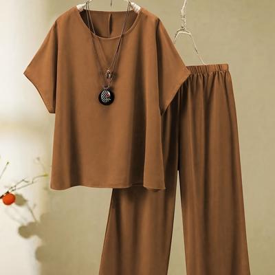 TEMU European And Size Women' Color Short Sleeve Suit Image