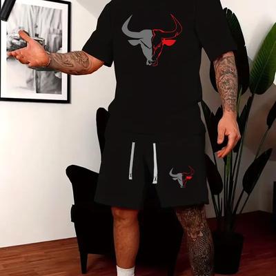 TEMU Men's New Stylish And Letter Print 2pcs Casual And Comfortable Outfit, Featuring A Short-sleeve And Shorts, A Cool, Versatile, And Comfortable Summer Wear. Image