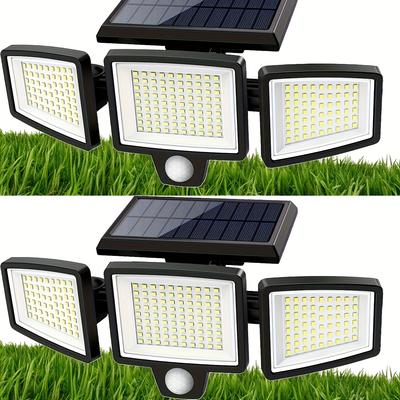 TEMU Solar Outdoor Light 2500lm 210 Led Safety Light, With Remote Control, 3-head Motion Sensor Light, Ip65, 270 ° Wide-angle Floodlight Wall Light Image