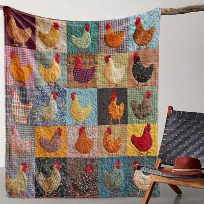 TEMU 1pc Vintage Chicken Print Flannel Blanket, Soft Cozy Knitted Polyester Throw, All Fleece For Sofa, Bed, Office, Camping, Travel, Gift Blanket 250-300gsm Image
